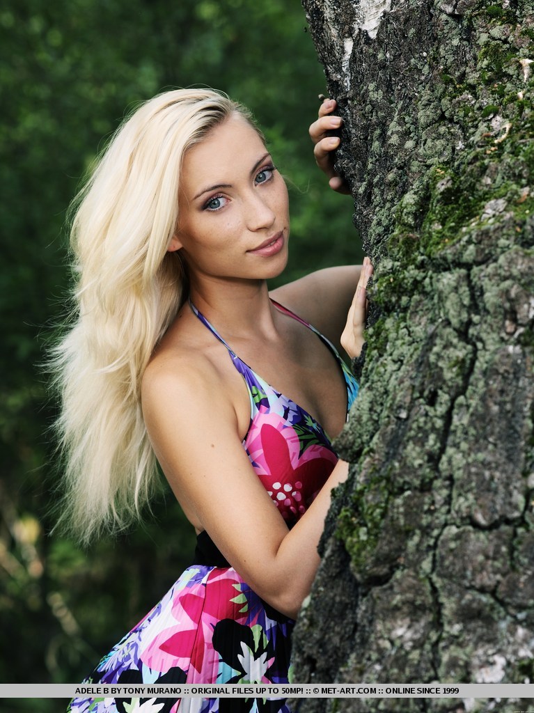 Blonde Adele B Strips in the Woods