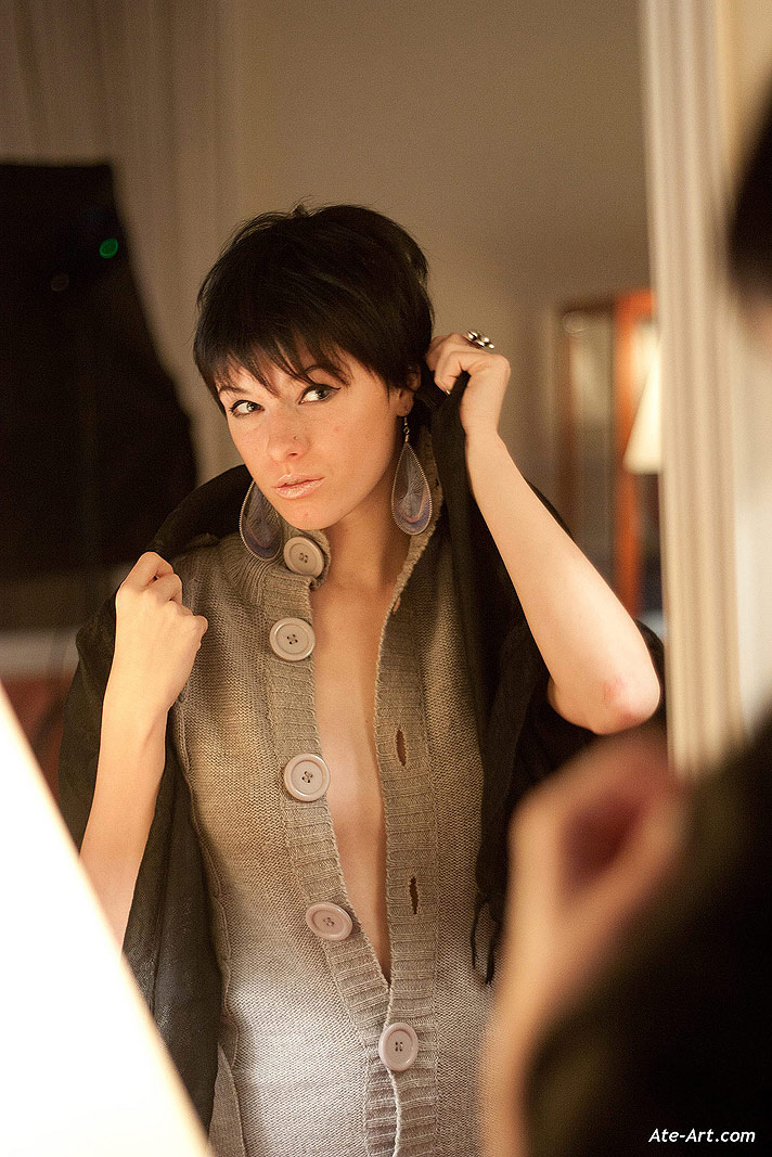 Kasia Unbuttons her Sweater