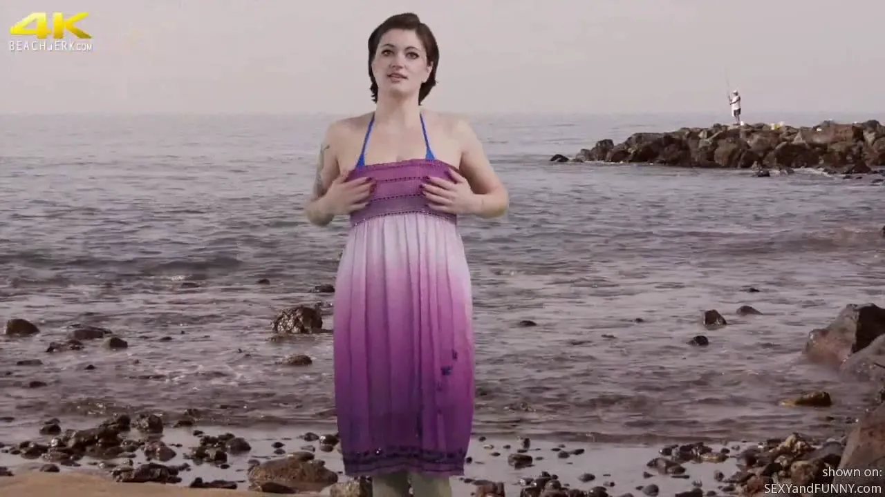 Busty Brook Talked into Getting Naked on the Beach