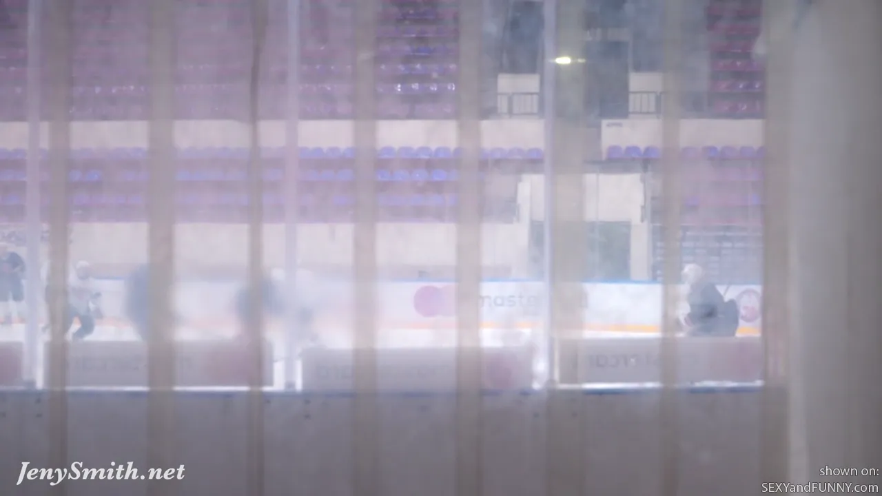 Jeny Smith Sneaking Around Under a Hockey Rink