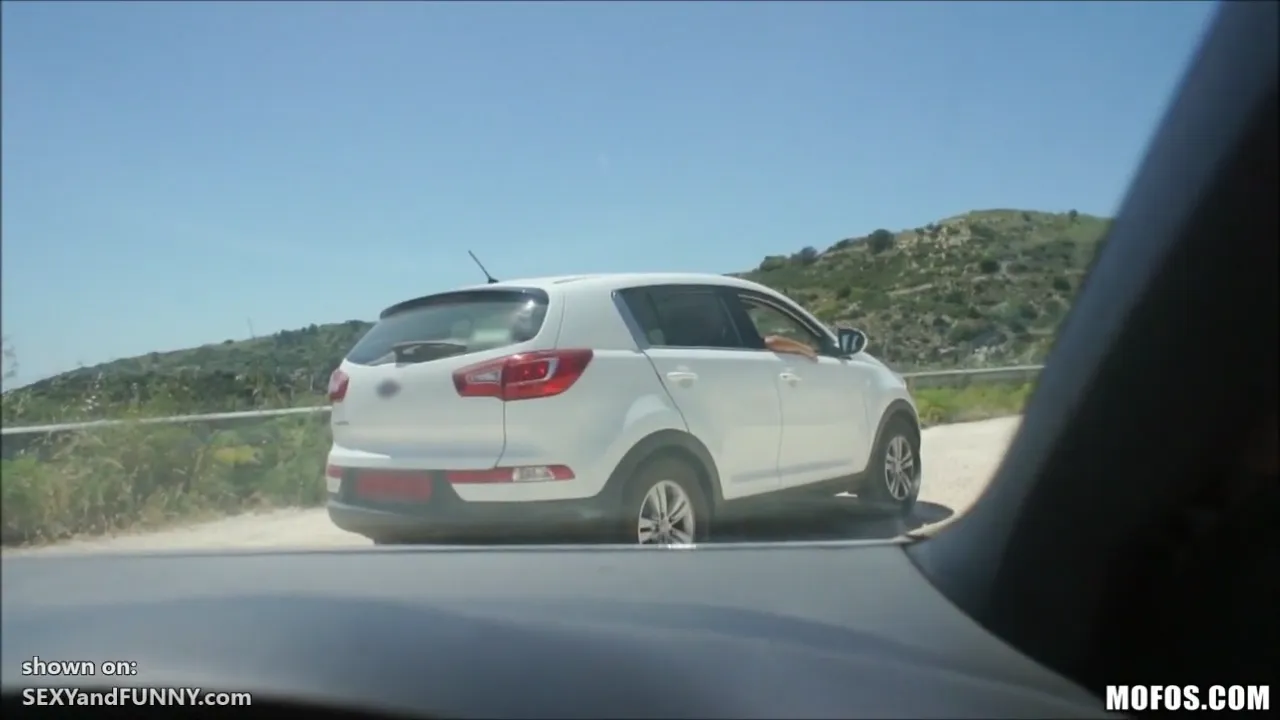 Two Stranded Hotties Strip Get Picked Up and Flash in a Convertible